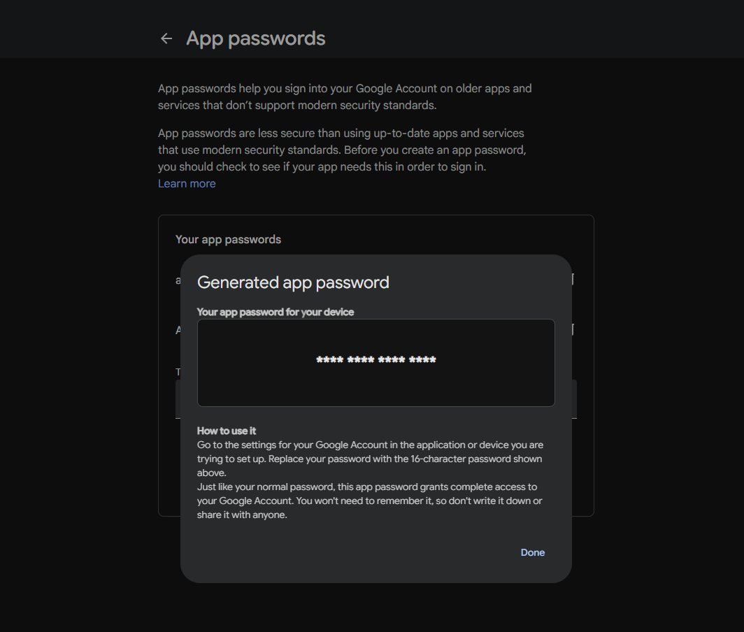 Creating a Gmail app password for WordPress SMTP settings