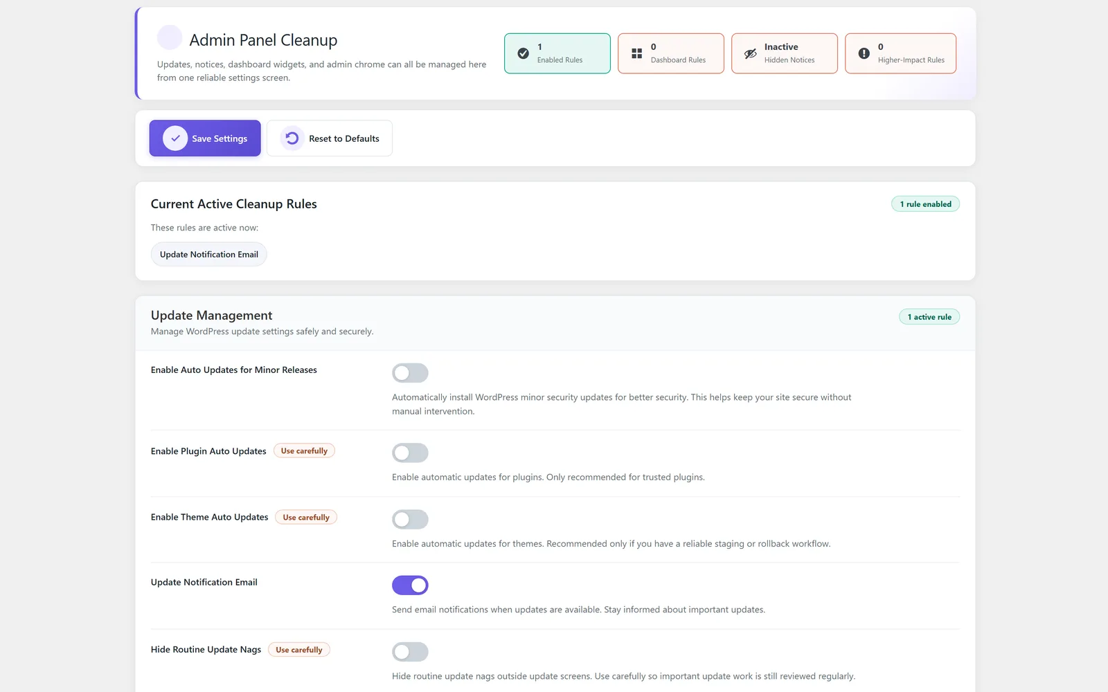 Admin Cleanup module screenshot