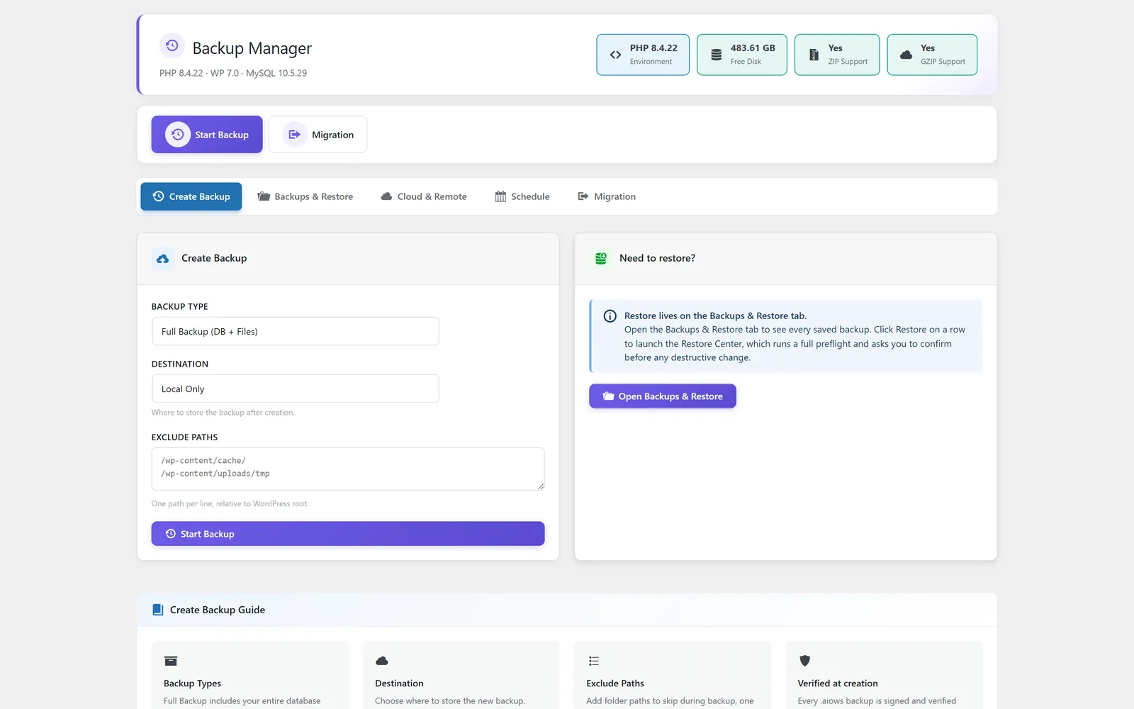 Backup Manager module screenshot