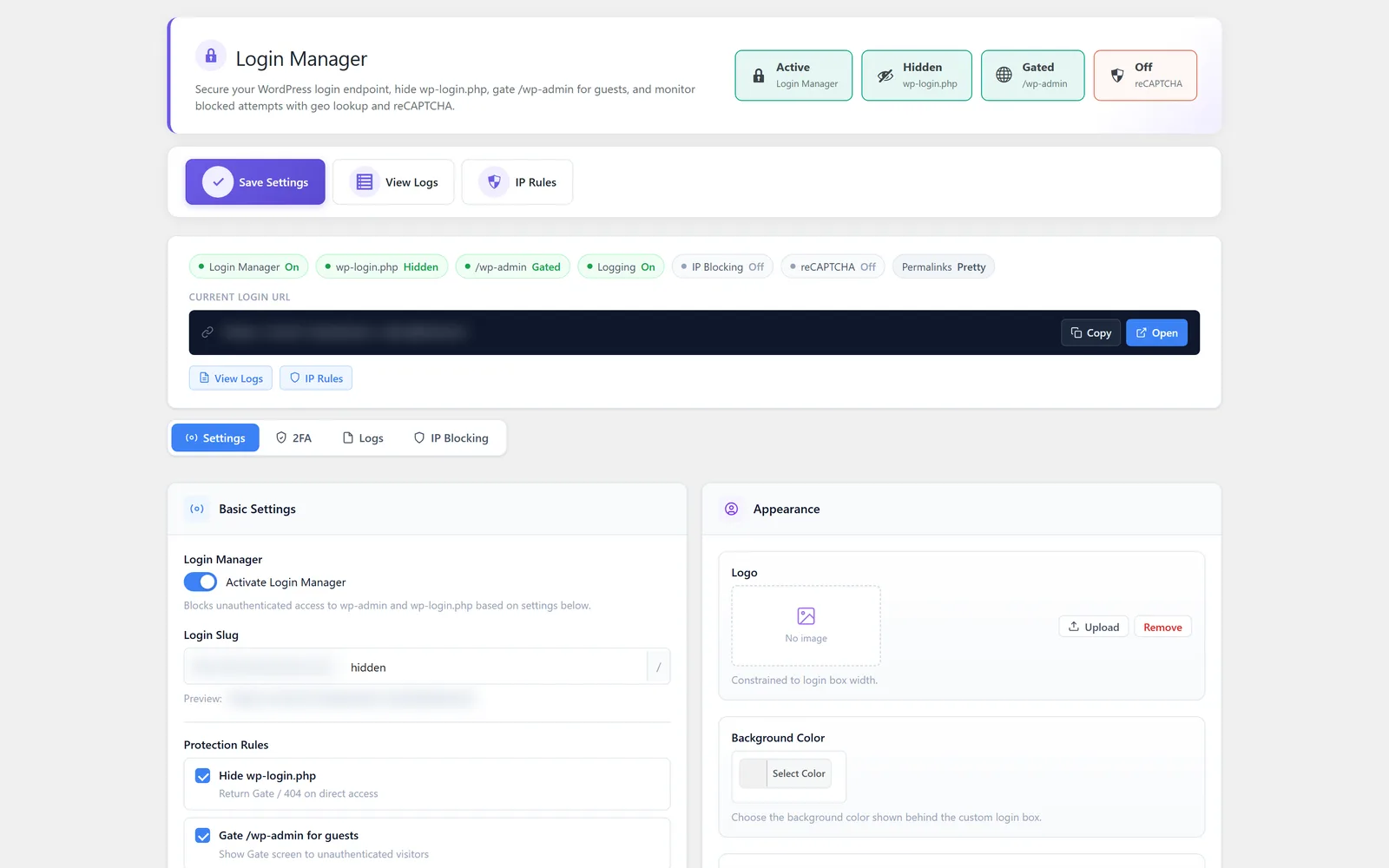 Login Manager module screenshot